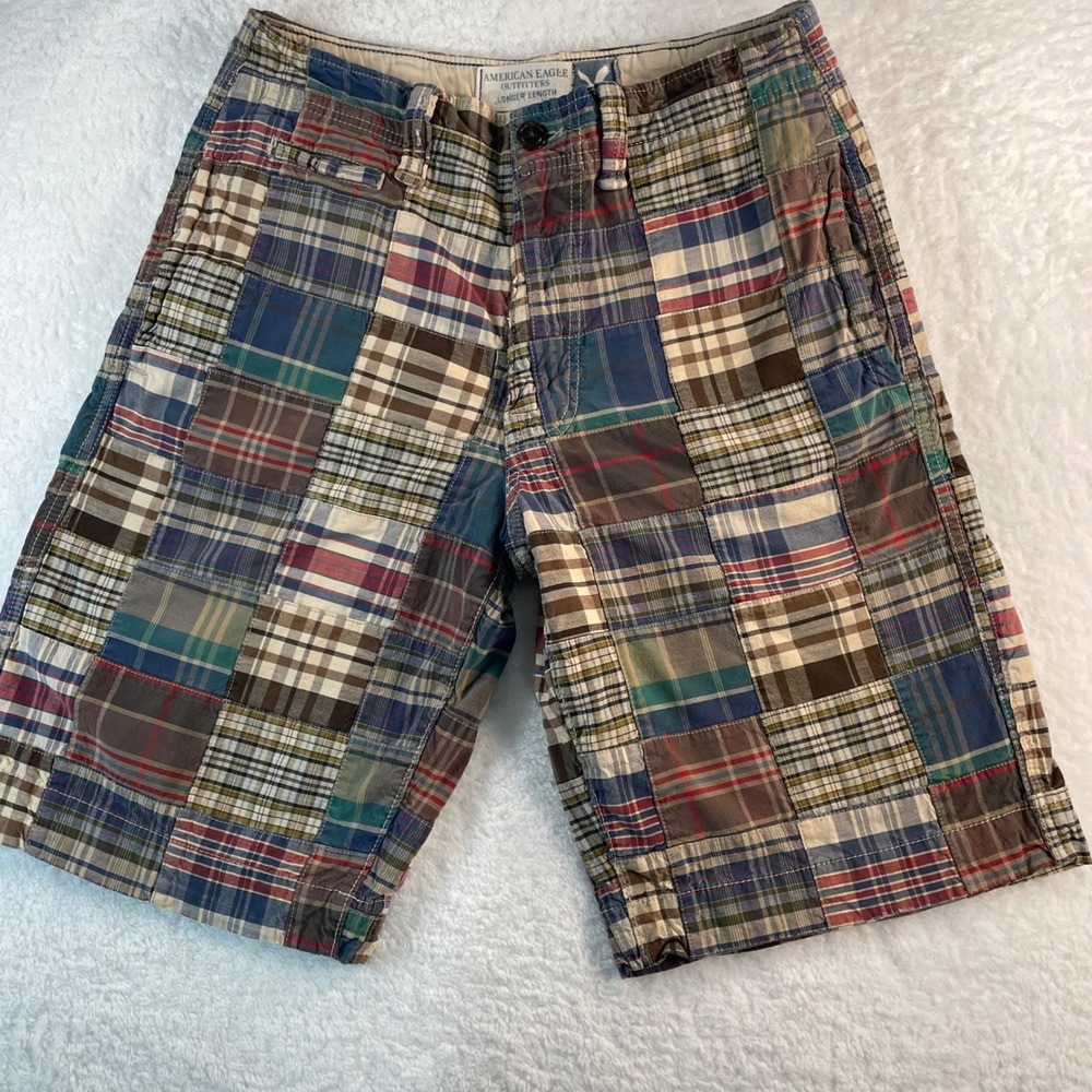 Y2K Vintage American Eagle Outfitters 30 Patchwork Plaid Shorts Longer Length